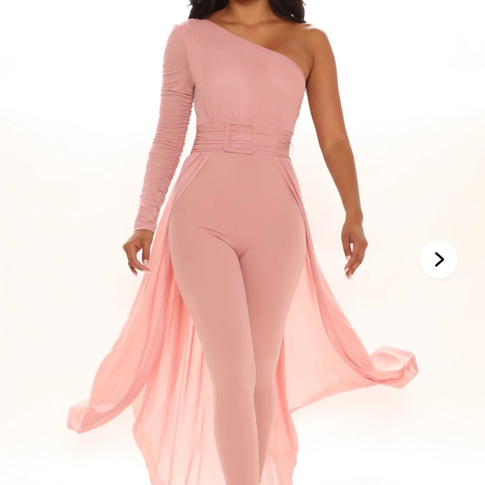Fashion Nova One-Shoulder Pink Jumpsuit